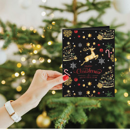 Elegant Red Gold Rentier Frohe Weihnachtsbaum Karte