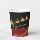 Elegant Red Gold Santa Sleigh Merry Christmas  Pappbecher (Vorderseite)
