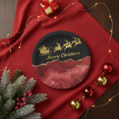Elegant Red Gold Santa Sleigh Merry Christmas  Pappteller