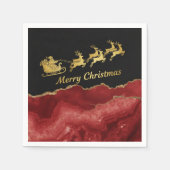 Elegant Red Gold Santa Sleigh Merry Christmas Serviette (Vorderseite)