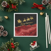 Elegant Red Gold Santa Sleigh Merry Christmas  Serviette