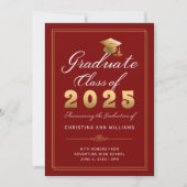 Elegant Red Gold Script Class of 2025 Graduate Ankündigung (Vorderseite)