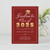 Elegant Red Gold Script Class of 2025 Graduate Ankündigung (Stehend Vorderseite)