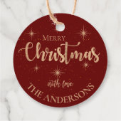Elegant Red Gold Stars Name Frohe Weihnachten Geschenkanhänger (Rückseite)