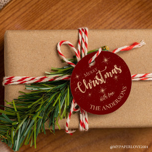 Elegant Red Gold Stars Name Frohe Weihnachten Geschenkanhänger