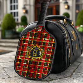Elegant Red Gold Tartan Monogrammed Corporate  Pickleball Schläger