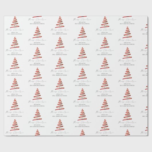 Elegant Red Gold Tree Muster Name Merry Christmas Geschenkpapier (Flach)
