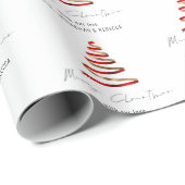 Elegant Red Gold Tree Muster Name Merry Christmas Geschenkpapier (Rolleneckpunkt)