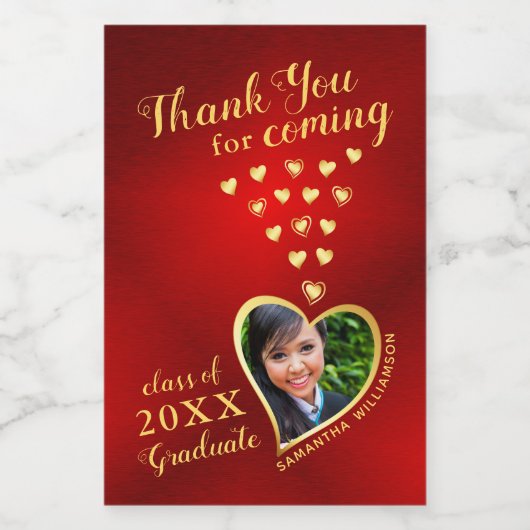 Elegant Red Gold Vielen Dank 2025 Abschluss Favors Weinetikett (Einzelnes Label)