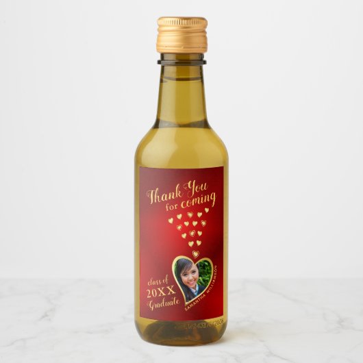 Elegant Red Gold Vielen Dank 2025 Abschluss Favors Weinetikett (Vorderseite)