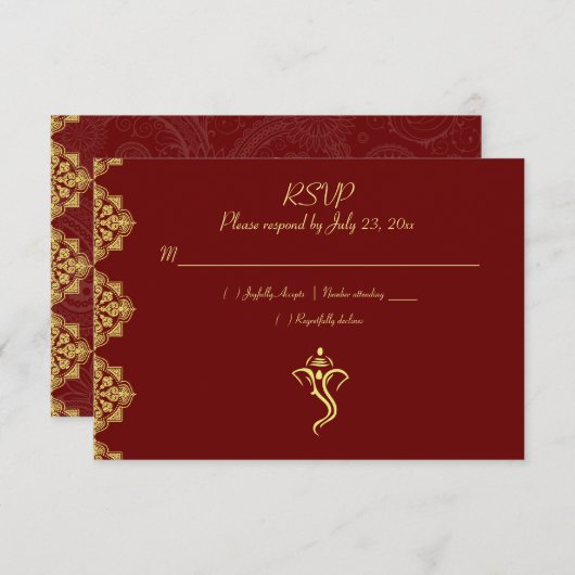 Elegant Red & Gold Vinayaka Wedding RSVP (Vorne/Hinten)