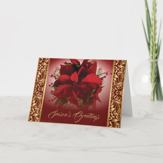 Elegant Red & Gold Weihnachten Poinsettia (Vorderseite)