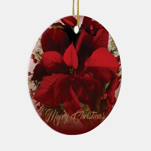 Elegant Red & Gold Weihnachten Poinsettia Keramik Ornament (Rechts)