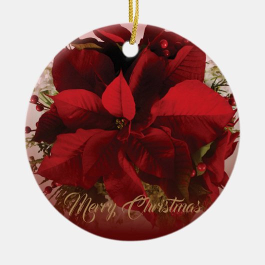 Elegant Red & Gold Weihnachten Poinsettia Keramik Ornament (Vorne)