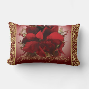 Elegant Red & Gold Weihnachten Poinsettia Lendenkissen