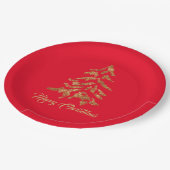 Elegant Red Golden Tree Frohe Weihnachten Pappteller (Schrägansicht)