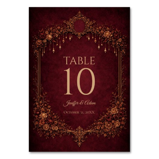 Elegant Red Gothic Halloween Wedding Table number Tischnummer (Vorderseite)