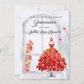 Elegant Red Gown & Butterflies Quinceañera Einladung (Vorderseite)