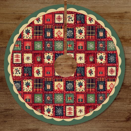 Elegant red green festive christmas pattern custom polyester weihnachtsbaumdecke