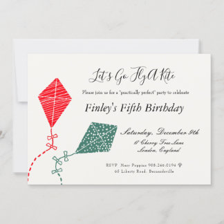Elegant Red Green Flying Kite Sky Geburtstag Einladung