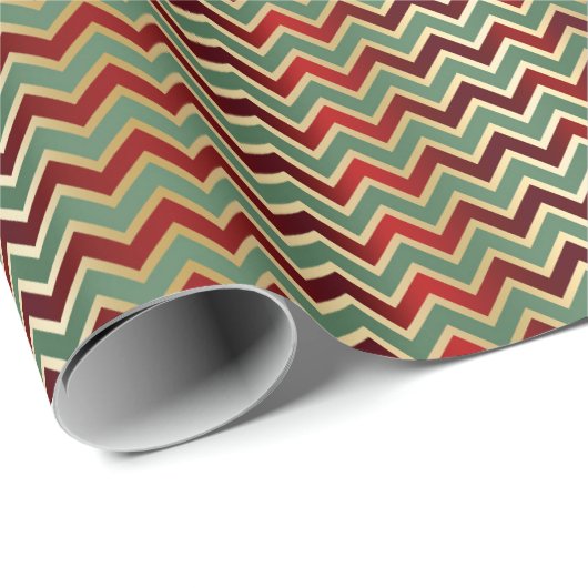 Elegant Red Green Geometric Chevron Luxury Pattern Geschenkpapier (Rolleneckpunkt)
