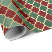 Elegant Red Green Gold Luxury Quatrefoil Pattern Geschenkpapier (Rolleneckpunkt)