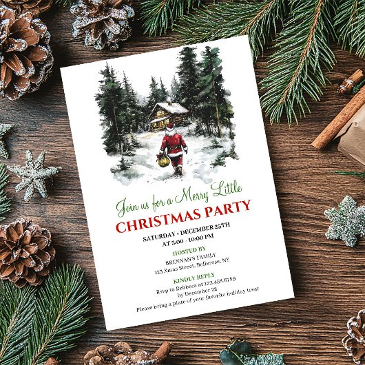 Elegant Red Green Holiday Scene Christmas Invite Einladung