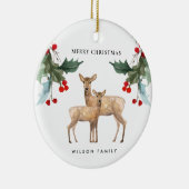 ELEGANT RED GREEN HOLLY BERRY DEER DUO CHRISTMAS KERAMIK ORNAMENT (Rechts)