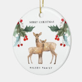 ELEGANT RED GREEN HOLLY BERRY DEER DUO CHRISTMAS KERAMIK ORNAMENT (Links)
