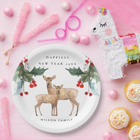 ELEGANT RED GREEN HOLLY BERRY DEER DUO NEW YEY PAPPTELLER (Party)