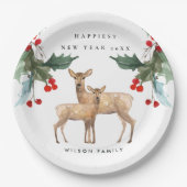 ELEGANT RED GREEN HOLLY BERRY DEER DUO NEW YEY PAPPTELLER (Vorderseite)