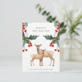ELEGANT RED GREEN HOLLY BERRY DEER DUO NEW YEY POSTKARTE (Stehend Vorderseite)