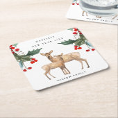ELEGANT RED GREEN HOLLY BERRY DEER DUO NEW YEY RECHTECKIGER PAPPUNTERSETZER (angewinkelt)
