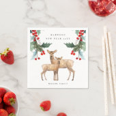 ELEGANT RED GREEN HOLLY BERRY DEER DUO NEW YEY SERVIETTE (Beispiel)