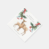 ELEGANT RED GREEN HOLLY BERRY DEER DUO NEW YEY SERVIETTE (Ecke)