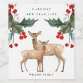 ELEGANT RED GREEN HOLLY BERRY DEER DUO NEW YEY WEINETIKETT (Einzelnes Label)