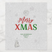 Elegant Red Green Kristall Merry White Christmas Weinetikett (Einzelnes Label)