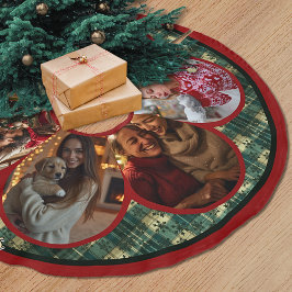 Elegant red green multiple photos christmas  polyester weihnachtsbaumdecke