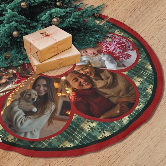 Elegant red green multiple photos christmas polyester weihnachtsbaumdecke