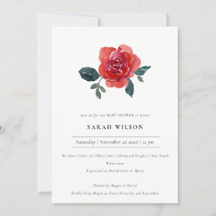 ELEGANT RED GREEN ROSE FLORAL BABY SHOWITE EINLADE DANKESKARTE