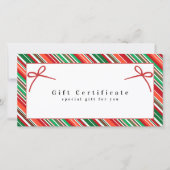 Elegant Red & Green Striped Gift Certificate \ Bow (Vorderseite)