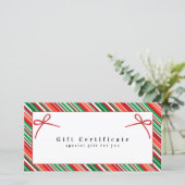 Elegant Red & Green Striped Gift Certificate \ Bow (Stehend Vorderseite)