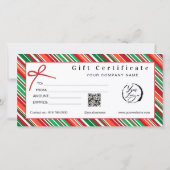 Elegant Red & Green Striped Gift Certificate \ Bow (Rückseite)