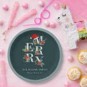 Elegant Red Green White Frohe Weihnachtsfoliage Pappteller (Party)