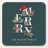 Elegant Red Green White Frohe Weihnachtsfoliage Rechteckiger Pappuntersetzer (Vorderseite)