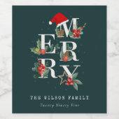 Elegant Red Green White Frohe Weihnachtsfoliage Weinetikett (Einzelnes Label)