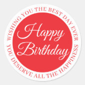 Elegant Red “Happy Birthday” Sticker (Vorderseite)