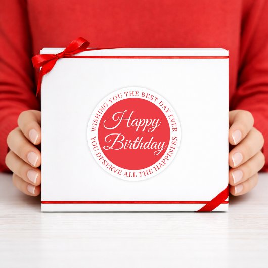 Elegant Red “Happy Birthday” Sticker