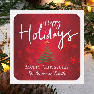 Elegant Red Happy Holidays Weihnachten Quadratischer Aufkleber