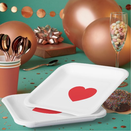 Elegant Red Heart 9" Sqr Personalized Paper Plate Pappteller (Multi)